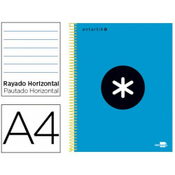 CUADERNO ESPIRAL A4 MICRO ANTARTIK TAPA FORRADA 120H 90 GR HORIZONTAL 5 BANDAS 4 TALADROS COLOR AZUL