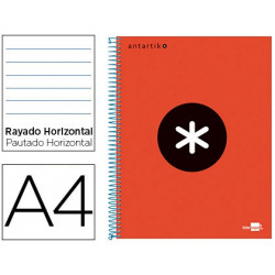 CUADERNO ESPIRAL A4 MICRO ANTARTIK TAPA FORRADA 120H 90 GR HORIZONTAL 5 BANDAS 4 TALADROS COLOR ROJO