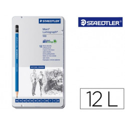 LAPICES DE GRAFITO STAEDTLER MARS LUMOGRAPH 100 CAJA METALICA DE 12 LAPICES 8B- 7B-6B-5B-4B-3B-2B-B-