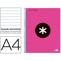 CUADERNO ESPIRAL A4 MICRO ANTARTIK TAPA FORRADA 120H 90 GR HORIZONTAL 5 BANDAS 4 TALADROS COLOR ROSA