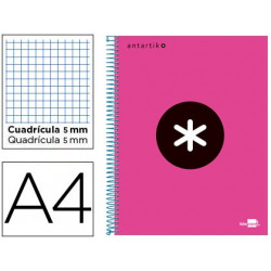 CUADERNO ESPIRAL A4 MICRO ANTARTIK TAPA FORRADA 120H 90 GR CUADRO 5MM 5 BANDAS 4 TALADROS COLOR ROSA