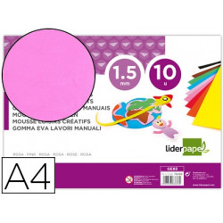 GOMA EVA LIDERPAPEL DIN A4 60G/M2 ESPESOR 1,5MM ROSA PAQUETE DE 10 HOJAS