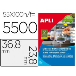 ETIQUETA ADHESIVA APLI 36,8X23,8 MM FOTOCOPIADORA LASER INKJET CAJA 100 HOJAS DIN A4 CON 5500 ETIQUE