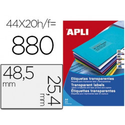 ETIQUETA ADHESIVA APLI TRANSPARENTE 48,5X25,4 MM FOTOCOPIA LASER INKJET CAJA 20 HOJAS DIN A4 CON 880