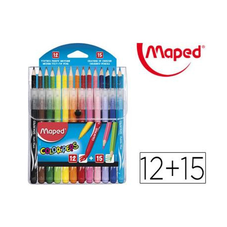 PACK COMBO MAPED COLOR PEPS 12 ROTULADORES + 15 LAPICES DE COLORES