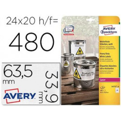 ETIQUETA ADHESIVA RESISTENTE AVERY POLIESTER BLANCO 3,9 MM 63,5X33,9 MM LASER PACK DE 480UNIDADES