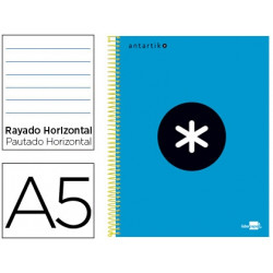 CUADERNO ESPIRAL A5 MICRO ANTARTIK TAPA FORRADA 120H 100 GR HORIZONTAL 5 BANDAS 6 TALADROS COLOR AZU