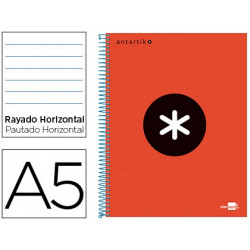 CUADERNO ESPIRAL A5 MICRO ANTARTIK TAPA FORRADA 120H 90 GR HORIZONTAL 5 BANDAS 6 TALADROS COLOR ROJO