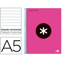 CUADERNO ESPIRAL A5 MICRO ANTARTIK TAPA FORRADA 120H 100 GR HORIZONTAL 5 BANDAS 6 TALADROS COLOR ROS