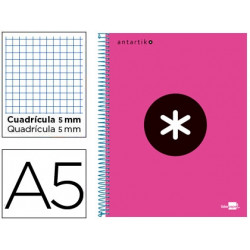 CUADERNO ESPIRAL A5 MICRO ANTARTIK TAPA FORRADA 120H 90 GR CUADRO 5MM 5 BANDA S 6 TALADROS COLOR ROS