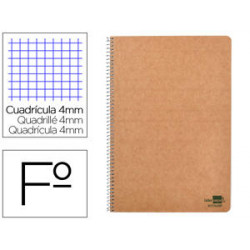 CUADERNO ESPIRAL LIDERPAPEL DIN A4 ECOUSE TAPA CARTULINA KRAFT 80H PAPEL RECICLADO 80 GR CUADRO 4 MM