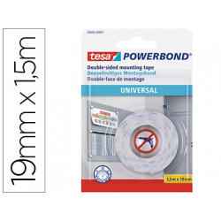 CINTA ADHESIVA TESA DOBLE CARA POWERBOND UNIVERSAL USO INTERIOR 1,5 M X 19 MM