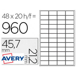 ETIQUETA ADHESIVA RESISTENTE AVERY POLIESTER PLATA 1,2 MM 45,7X21,2 MM LASER PACK DE 960UNIDADES