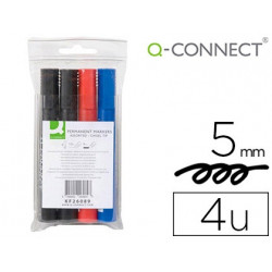 ROTULADOR Q-CONNECT MARCADOR PERMANENTE ESTUCHE DE 4 COLORES SURTIDOS PUNTA BISELADA 5 MM