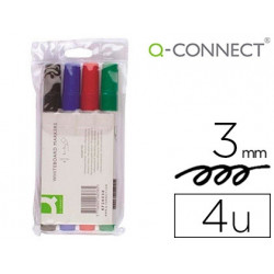 ROTULADOR Q-CONNECT PIZARRA BLANCA CAJA 4 COLORES SURTIDOS PUNTA REDONDA 3 MM