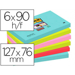 BLOC DE NOTAS ADHESIVAS QUITA Y PON POST-IT SUPER STICKY 76X127 MM CON 90 HOJAS PACK DE 6 UNIDADES C