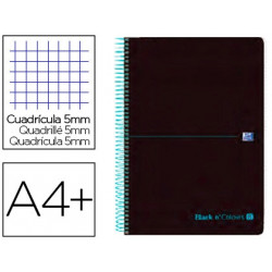 CUADERNO ESPIRAL OXFORD EBOOK 8 TAPA PLASTICO DIN A4+ 160 H CUADRICULA 5 MM BLACK'N COLORS TURQUESA