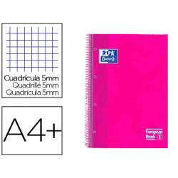 CUADERNO ESPIRAL OXFORD EBOOK 1 TAPA EXTRADURA DIN A4+ 80 H CUADRICULA 5 MM ROSA FRAMBUESA TOUCH