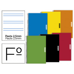 CUADERNO ESPIRAL PAPERCOP FOLIO TAPA EXTRADURA 80 HOJAS PAUTA 5 2,5 MM CON MARGEN 70 GR COLORES SURT