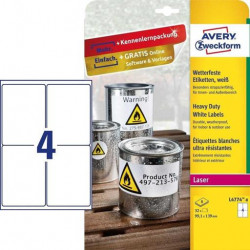 ETIQUETA ADHESIVA RESISTENTE AVERY POLIESTER BLANCO 99,1X139 MM PARA IMPRESORA LASER PACK DE 32 UNID