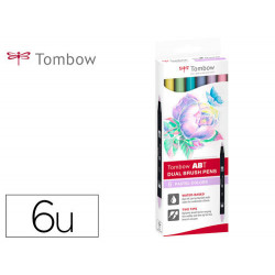 ROTULADOR TOMBOW ABT DUAL BRUSH ACUARELABLE DOBLE PUNTA FINA/PINCEL ESTUCHE DE 6 COLORES PASTEL