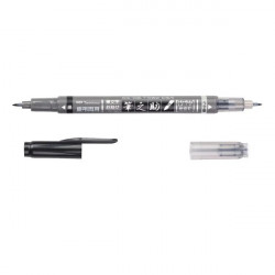 ROTULADOR TOMBOW FUDENOSUKE TINTA BASE DE AGUA DOBLE PUNTA BLANDA COLOR GRIS/NEGRO