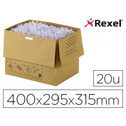 BOLSA DE RESIDUOS REXEL RECICLABLE PARA DESTRUCTORA AUTO+300X CAPACIDAD 40 L PACK DE 20 UNIDADES 400