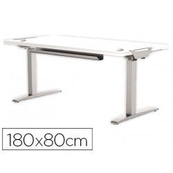 MESA DE OFICINA LEVADO BASE METAL ACERO PINTADO SISTEMA ELECTRICO REGULABLE ALTURA TABLERO BLANCO 18