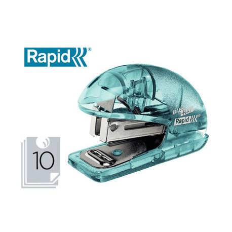 GRAPADORA RAPID MINI BABY RAY COLOUR ICE F4 CAPACIDAD 10 HOJAS USA GRAPAS 24/6 Y 26/6 COLOR VERDE EN