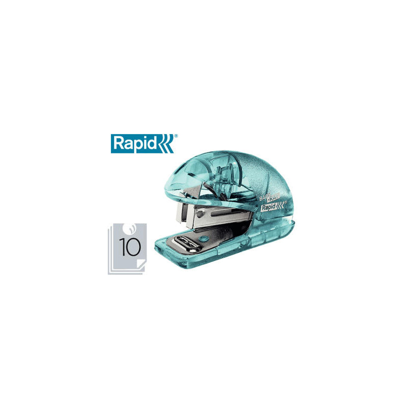 GRAPADORA RAPID MINI BABY RAY COLOUR ICE F4 CAPACIDAD 10 HOJAS USA GRAPAS 24/6 Y 26/6 COLOR VERDE EN