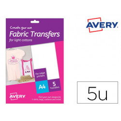 PAPEL TRANSFER AVERY ALGODON OSCUROS INK-JET DIN A4 PACK DE 4 HOJA