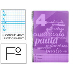 CUADERNO ESPIRAL LIDERPAPEL FOLIO PAUTAGUIA TAPA PLASTICO 80H 75GR CUADRO PAUTADO 4MM CON MARGEN COL