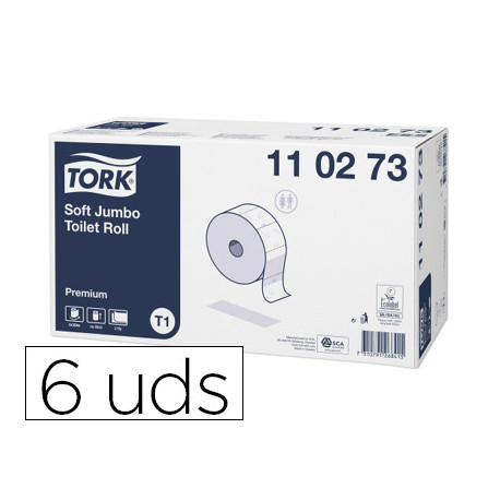 PAPEL HIGIENICO TORK JUMBO SUAVE 2 CAPAS 360 MT PARA DISPENSADOR T1 PAQUETE DE 6 ROLLOS