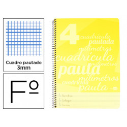 CUADERNO ESPIRAL LIDERPAPEL FOLIO PAUTAGUIA TAPA PLASTICO 80H 75GR CUADRO PAUTADO 3MM CON MARGEN COL