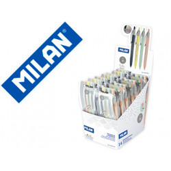 BOLIGRAFO MILAN P1 SILVER EXPOSITOR DE 14 UNIDADES RETRACTIL 1 MM ESTUCHE DE 4 UNIDADES COLORES SURT