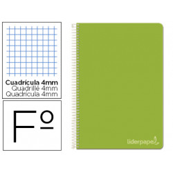 CUADERNO ESPIRAL LIDERPAPEL FOLIO WITTY TAPA DURA 80H 75GR CUADRO 4MM CON MARGEN COLOR VERDE