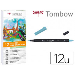 ROTULADOR TOMBOW ABT DUAL BRUSH ACUARELABLE DOBLE PUNTA FINA/PINCEL ESTUCHE DE 12 UNIDADES COLORES P