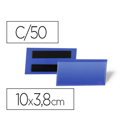 FUNDA DURABLE MAGNETICA 100X38 MM PLASTICO AZUL VENTANA TRANSPARENTE PACK DE 50 UNIDADES