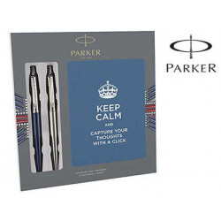 BOLIGRAFO PARKER JOTTER ACERO + AZUL + BLOC EXPOSITOR DE 9 SETS REGALO