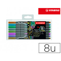 ROTULADOR STABILO PUNTA DE FIBRA PEN 68 METALLIC ESTUCHE PLASTICO DE 8 UNIDADES COLORES SURTIDOS