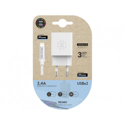 CARGADOR DOBLE BLANCO+CABLE BRAIDED NYLON LIGHTNING (PARA APPLE), ALTO RENDIMIENTO2,4ª