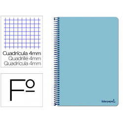 CUADERNO ESPIRAL LIDERPAPEL FOLIO SMART TAPA BLANDA 80H 60GR CUADRO 4MM CON MARGEN COLOR CELESTE