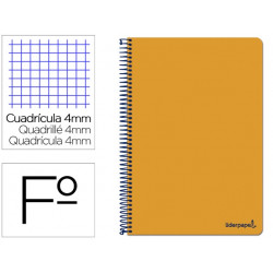 CUADERNO ESPIRAL LIDERPAPEL FOLIO SMART TAPA BLANDA 80H 60GR CUADRO 4MM CON MARGEN COLOR NARANJA