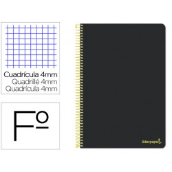 CUADERNO ESPIRAL LIDERPAPEL FOLIO SMART TAPA BLANDA 80H 60GR CUADRO 4MM CON MARGEN COLOR NEGRO