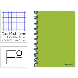 CUADERNO ESPIRAL LIDERPAPEL FOLIO SMART TAPA BLANDA 80H 60GR CUADRO 4MM CON MARGEN COLOR VERDE