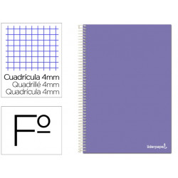 CUADERNO ESPIRAL LIDERPAPEL FOLIO SMART TAPA BLANDA 80H 60GR CUADRO 4MM CON MARGEN COLOR VIOLETA