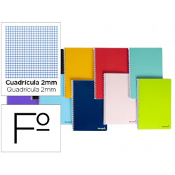 CUADERNO ESPIRAL LIDERPAPEL FOLIO SMART TAPA BLANDA 80H 60GR MILIMETRADO 2MM COLORES SURTIDOS