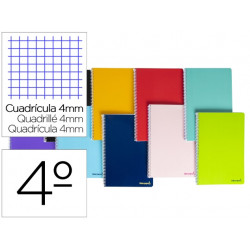 CUADERNO ESPIRAL LIDERPAPEL CUARTO SMART TAPA BLANDA 80H 60GR CUADRO 4MM CON MARGEN COLORES SURTIDOS