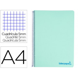 CUADERNO ESPIRAL LIDERPAPEL A4 MICRO WONDER TAPA PLASTICO 120H 90 GR CUADRO 5 MM 5 BANDA4 TALADRO CO