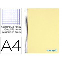 CUADERNO ESPIRAL LIDERPAPEL A4 WONDER TAPA PLASTICO 80H 90GR CUADRO 4MM CON MARGEN COLOR AMARILLO